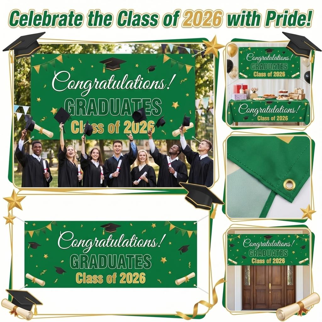 Graduation Banner Class of 2026 Graduation Party Decoration Banner Congrats Graduates Photo Prop Banner for Graduation Ceremony