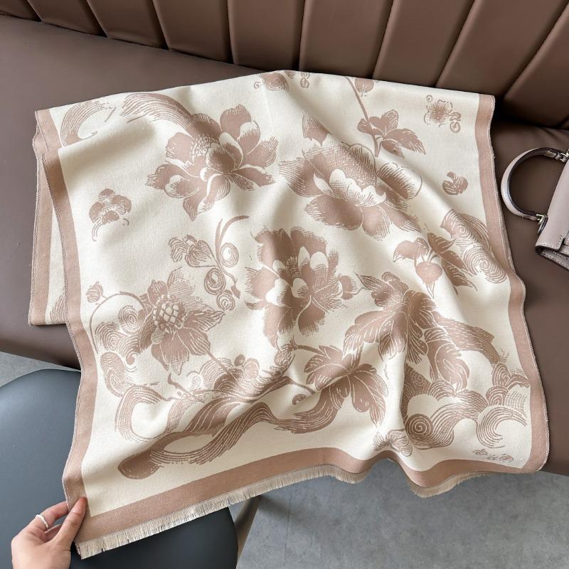 Landscape painting imitation cashmere scarf women's high-end office air-conditioned room thickened warm long trendy scarf