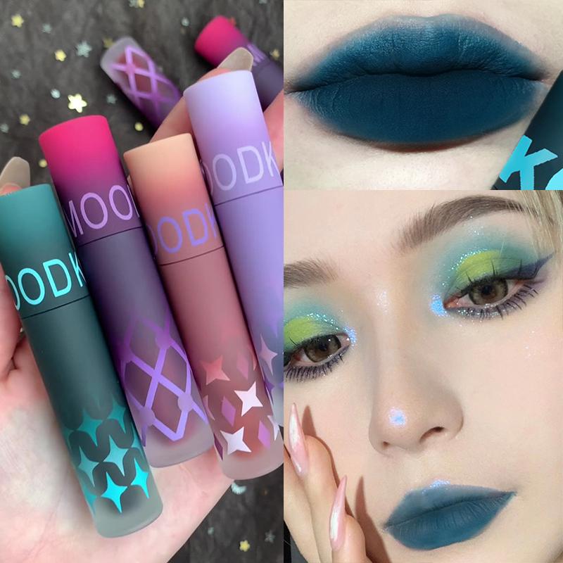 Gotischer Mattes Schwarzes Lippenstift Wasserdicht Langanhaltendes Mousse Lippen Schlamm Nude Braun Lippenstift Blau Punk Lippen Glanz Make-up Dunkelroter Lippen Tönung
