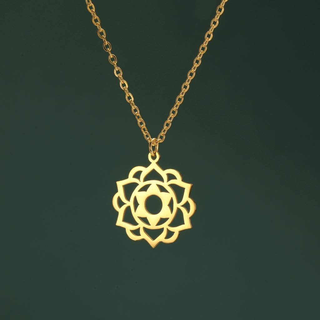 LIKGREAT Yoga Lotus Necklaces Stainless Steel Flower of Life Pendant Women Girls Mandala Healing Buddha Spiritual Chakra Jewelry