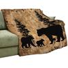 Minimalist Vintage Bear and Forest Print Throw Blanket for Sofa, Bed, Cabin Decor, and Nature Lover Gift