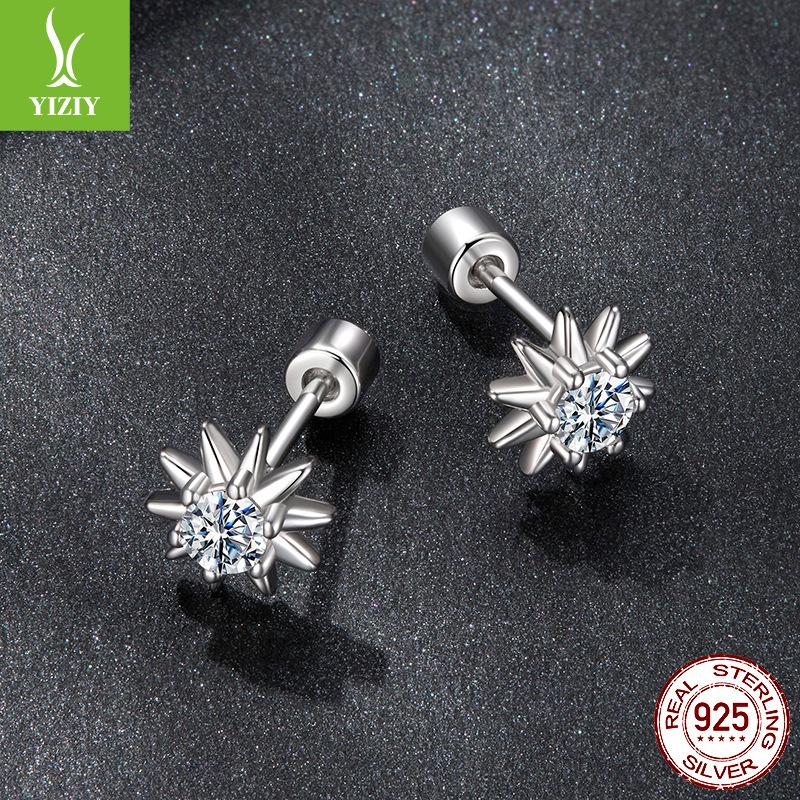 Shining Sun Moissanite Stud Earrings For Women, Fashionable And Simple S925 Sterling Silver D-Color Mozzarella Diamond Earrings.