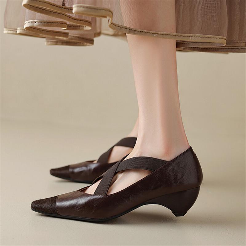 Fashion New Spring Summer Genuine Leather Women Shoes Square Toe Shallow Women Pumps Mary Jane Shoes for Women Horsehair Ladies Shoes
