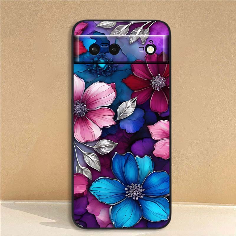 Butterfly flower pattern For Google Pixel 10 9a 9 8A 8 7 7A 6 6A Pro XL 2024 5G Black Soft TPU Silicone Phone Case