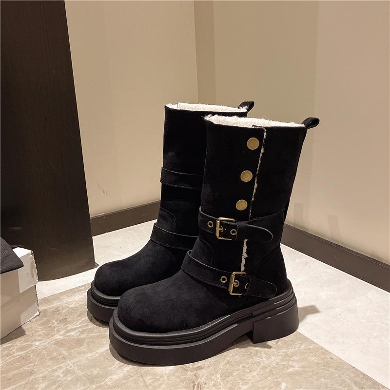 Women's fashion lightweight thick sole heightening winter warm fur one snow boots padded lining non-slip casual sports Martin cotton boots