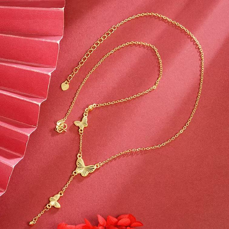 Vietnam Gold-Plated Clover Necklace, Ring & Five-Flower Bracelet Set