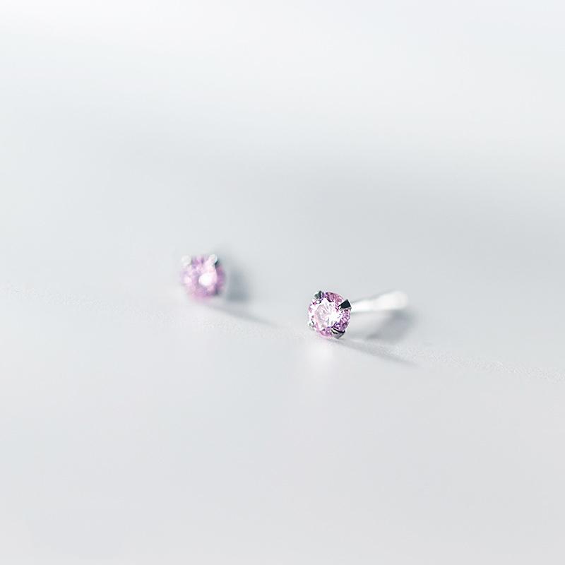 Tiny Round Crystal Stud Earrings Claw Design 925 Silver Piercing Jewelry for Women Simple CZ Zircon Earring Female Gift