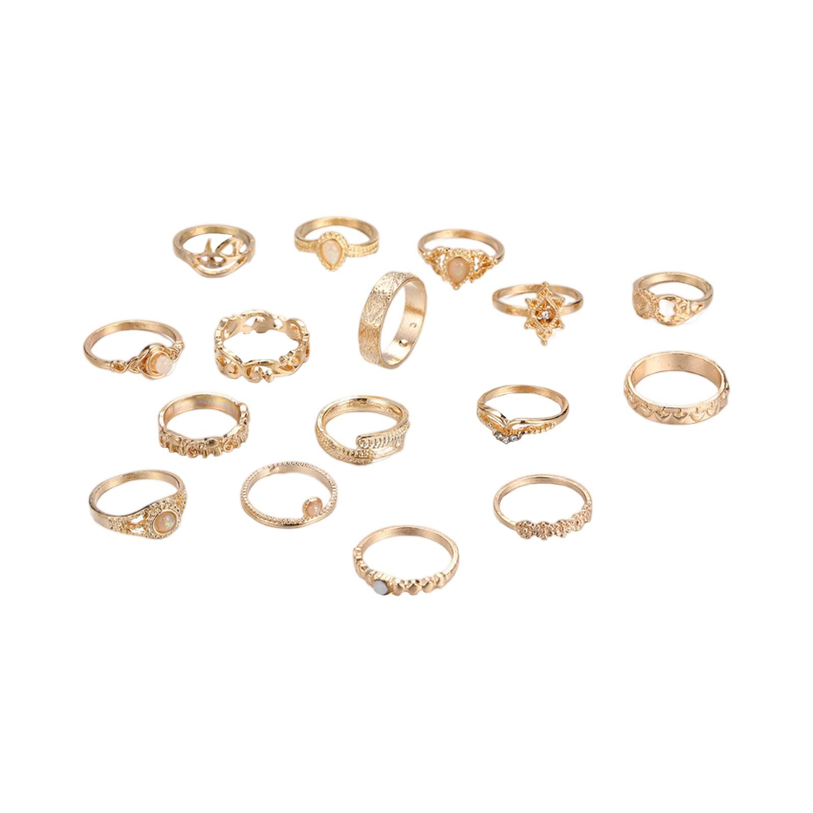 

Модный женский набор из 16 колец - Женское кольцо Металлическое кольцо Глянцевое кольцо Металлическое кольцо Праздничный подарок One Size золотой