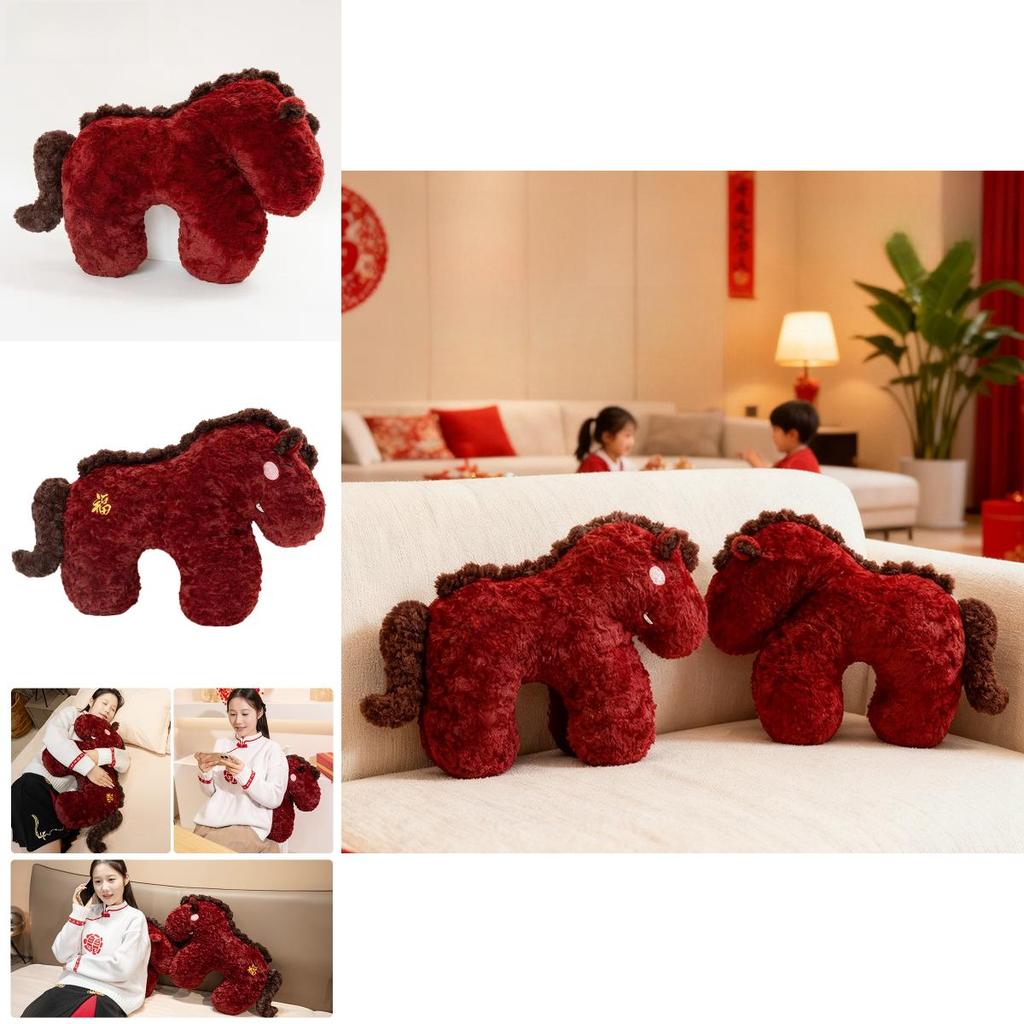 Chinese New Year Horse Plush Toy Sofa Cushion With Pp Cotton Filling For Living Room Decor