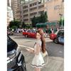 2025 Summer French Navy Puff Sleeve Knit Lace-up Dress for Women