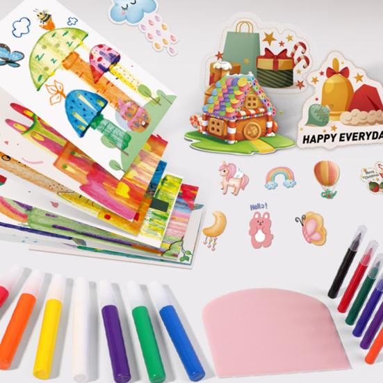 1 Set Kids Squeegee Art Craft Kit Rainbow Scratch Paper Art Kit Educational DIY Children Dot Scratch Painting Toy Toddlers Boys Girls Party