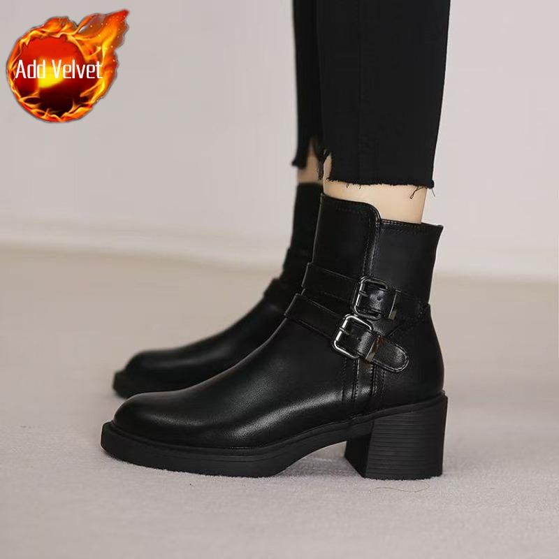 Autumn Winter Warm Women's Ankle Boots Round Toe Elegant with Medium Heels Female Short Shoes Black New Rock Hot Pu Booties Sale