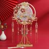 Long Handle Wedding Show Fan Antique Style Decorative Fan Bride Hand Held Fan  for Covering Face