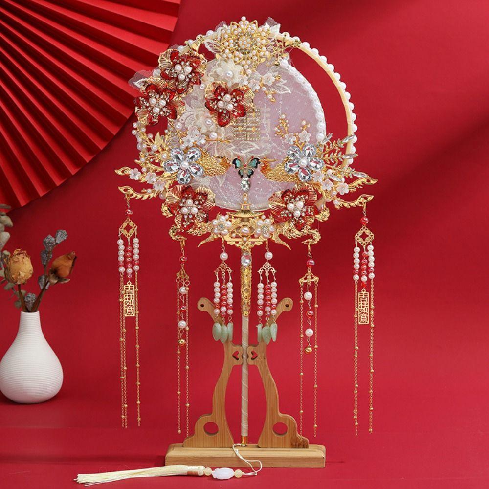Long Handle Wedding Show Fan Antique Style Decorative Fan Bride Hand Held Fan  for Covering Face