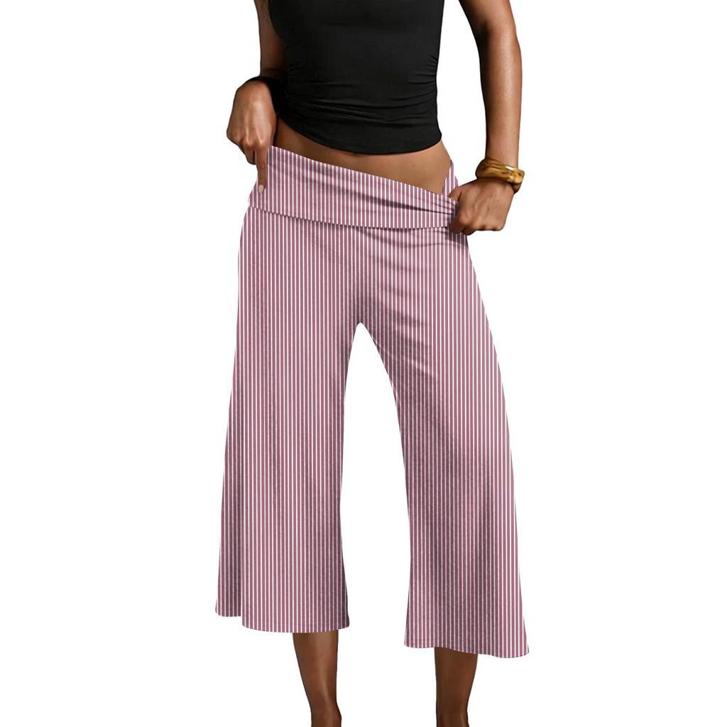 Pantaloni Corti da Donna a Vita Pieghevole Fondo Svasato Pantaloni da Tuta a Vita Pieghevole Bassi Yoga Elasticizzati Casual Gamba Larga Pantaloni da Tuta