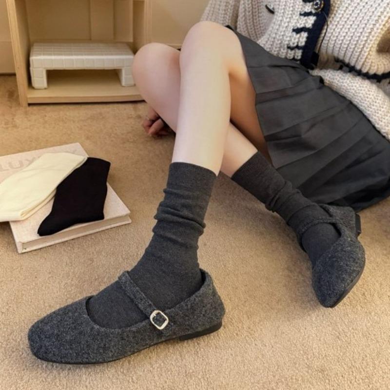 Marrad Autumn-Winter Simple Solid Color Mid-Calf Socks Soft and Comfortable Layered Long Socks Postpartum Socks