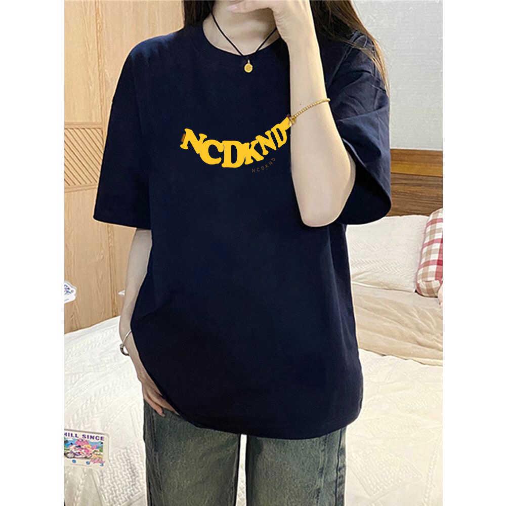 

Летняя женская футболка из плотного хлопка свободного кроя с коротким рукавом, темно-синяя XL темно-синий