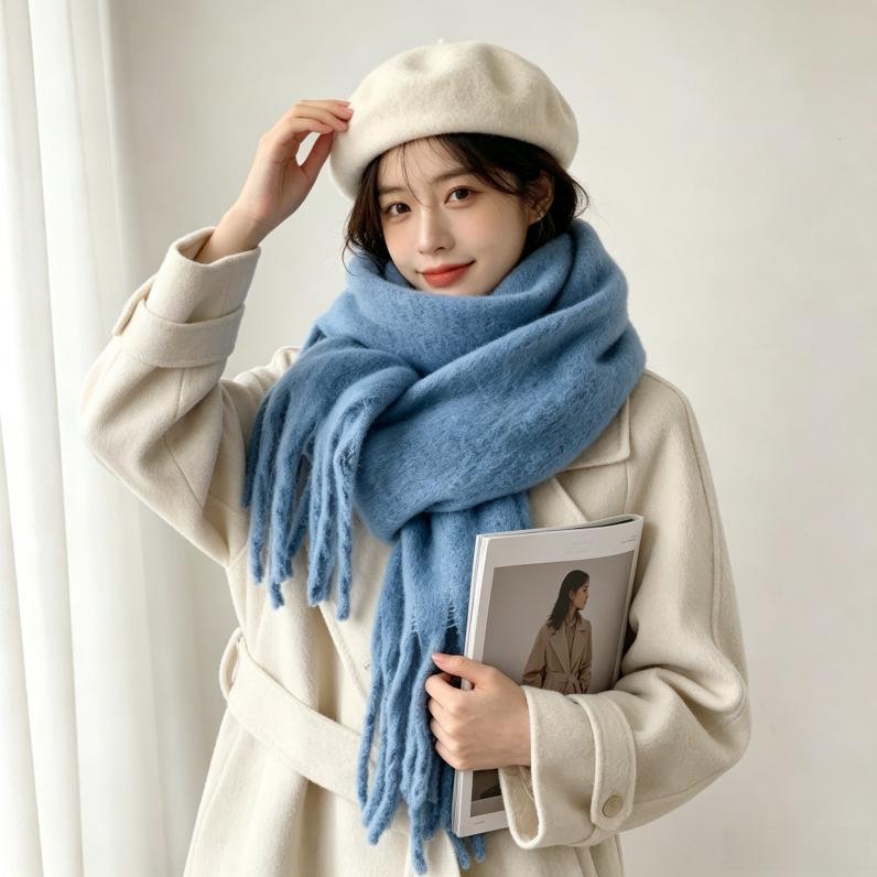 High-end scarf women's winter atmosphere versatile thickened Maillard new Korean version mohair fringed scarf tide