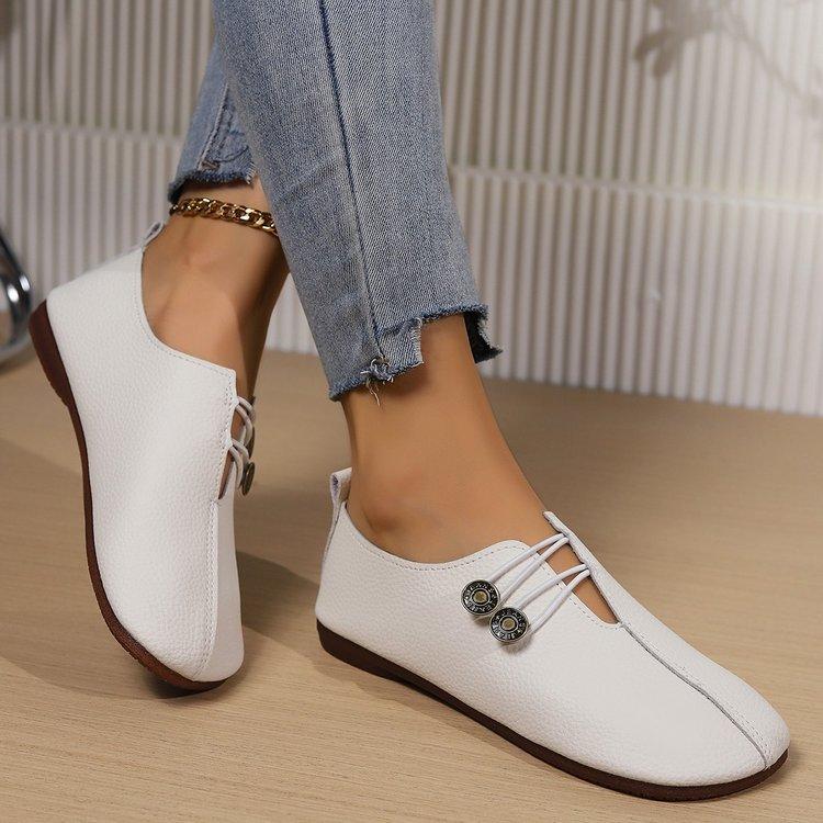 Kadın Hakiki Deri Bayan Nefes Alabilir Yaz Ayakkabıları Kadın Düz Ayakkabılar Slip-On Loafer'lar Yuvarlak Burun Yumuşak Düz Ayakkabılar Günlük
