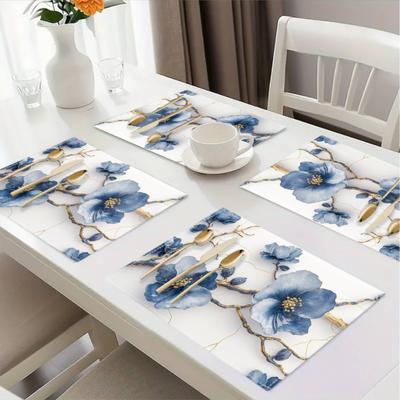 4 st/1 set linneunderlägg, blommiga underlägg, bordsdekorationer, fest- och cateringdekorationer, högtidsunderlägg, 12x18 tum linneunderlägg, hem