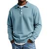 Men's Casual Long Sleeve Waffle Knit Polo Shirt Button Collar Pullover Lightweight Comfortable Fit Layering Top