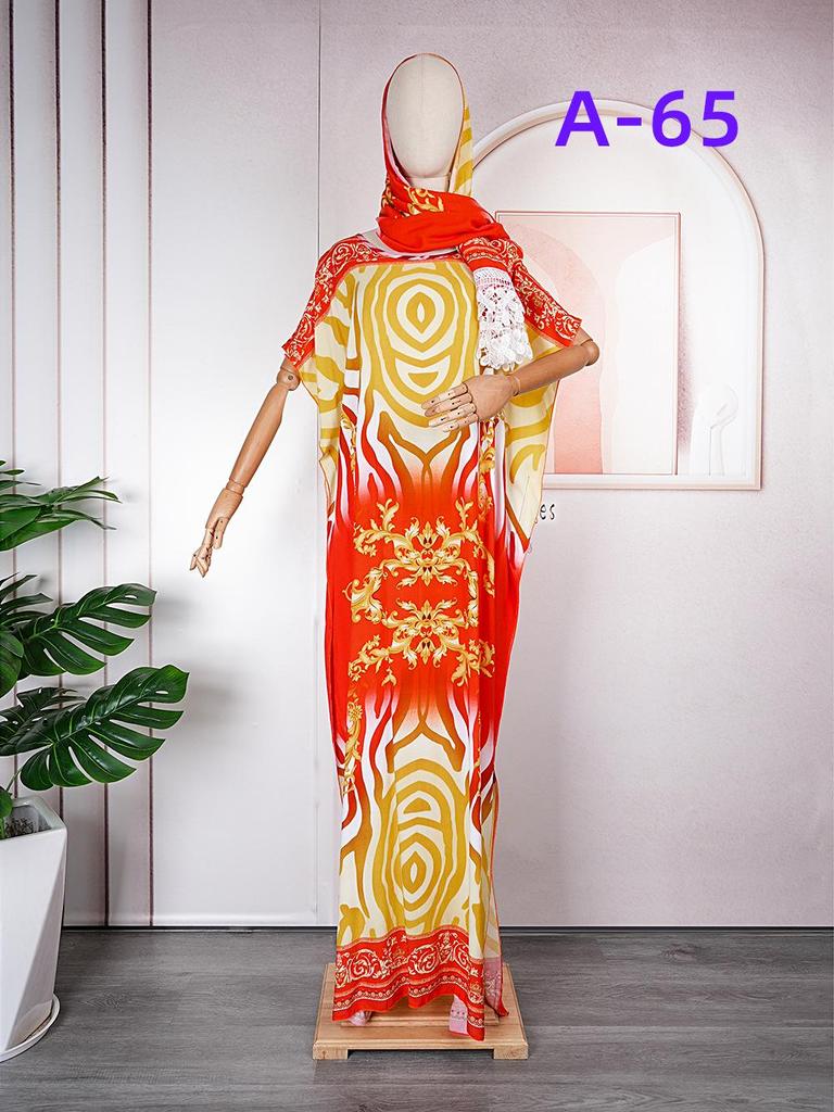Color Block Chiffon Dress with Headscarf - Plus Size African Muslim Women's Long Robe