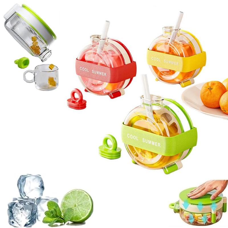 2 In 1 Ice Cube Tray With Straw Silicone Ice Cube Water Bottle No Touch Ice Maker For Freezer Summer Food Grade Ice Kettle Cup