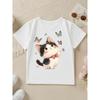 European sizes Kids' Short-Sleeved Spring, Summer And Autumn Cute Cartoon Cat Bow Tie Polka Dot Print Children'S Fashion Casual Versatile Top
