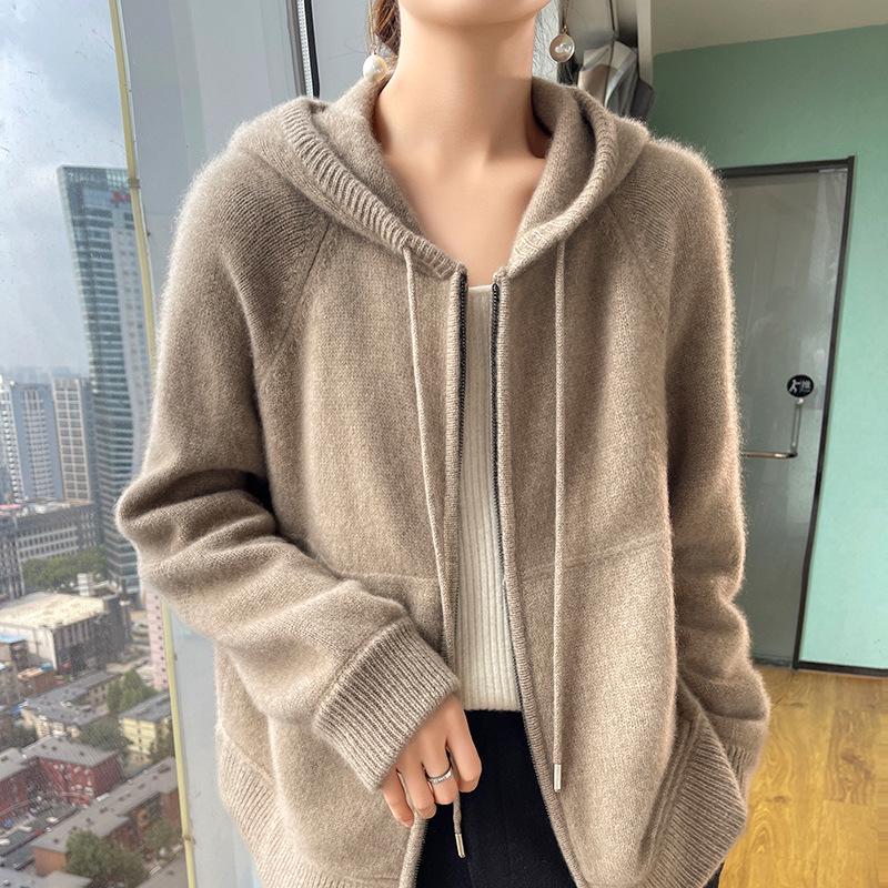 Women's Korean Solid Color Wool Hooded Sweatshirt - Loose, Soft, Casual Outerwear