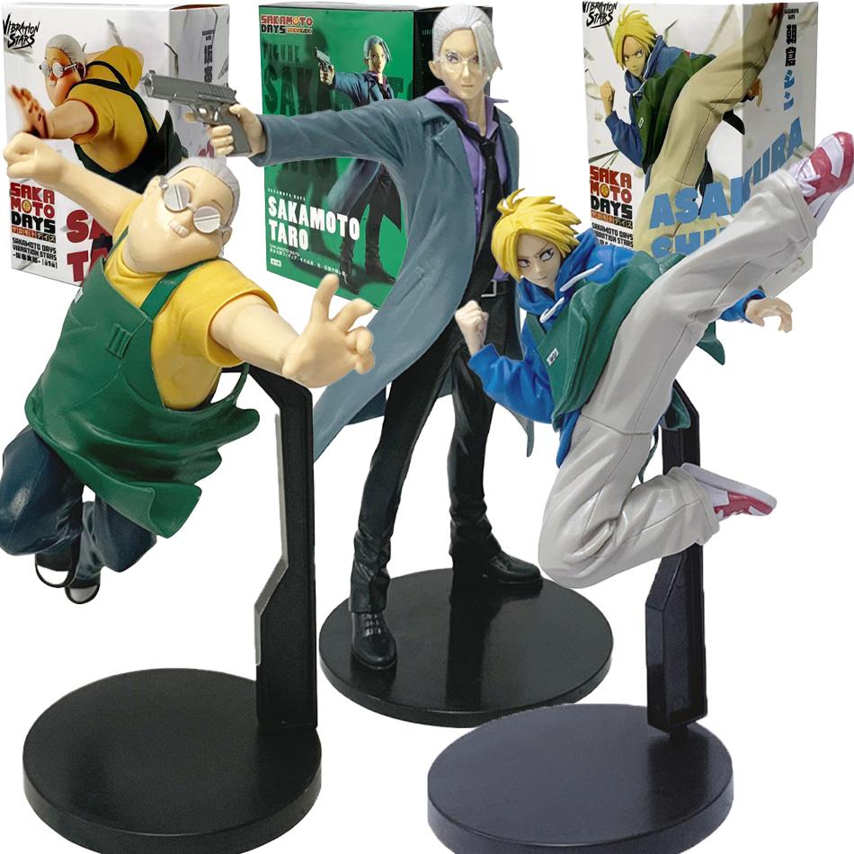 21 cm 3 ks Anime Sakamoto Days Figurky Hračky Taro Sakamoto Shin Asakura Akční Figurky Panenky PVC Model Stolní Ozdoby Hračky