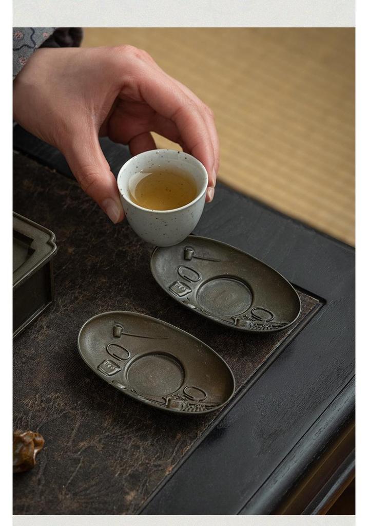 Japanese Antique Tin Tea Cup Coaster: Non-slip Retro Mat for Tea Ceremony Accessories