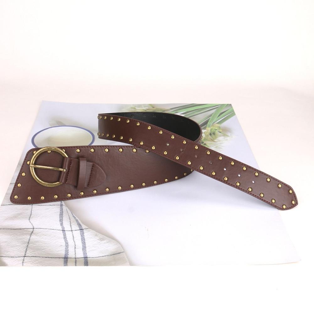 Adjustable Wide Cummerbunds PU Leather Waist Corset Retro Metal Rivet Belt  Girl