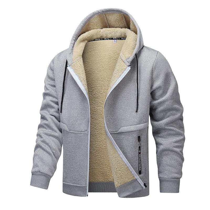 Autumn/Winter New Arrivals: Shearling-Lined Thickened Cardigan with Hood Men's Casual Shearling-Lined Jacket