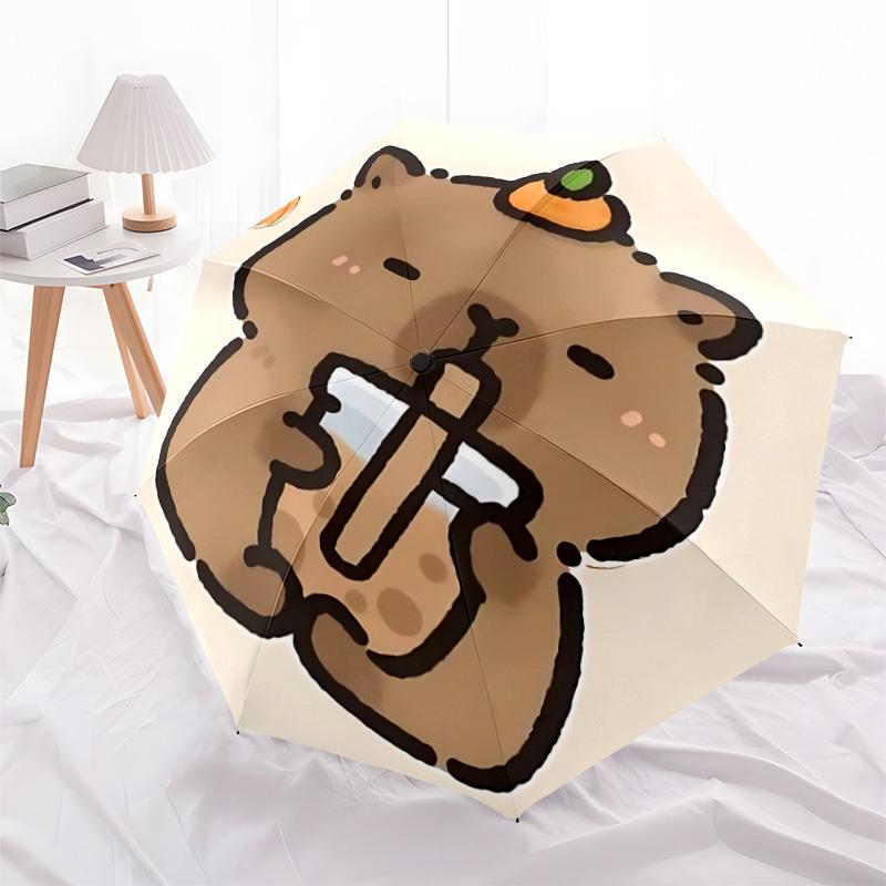 1pc Cute Capybara Illustration Automatic Open/Close Umbrella - Portable Collapsible Umbrella with 8-Rib Stability, Fashion Lovers Yy251017151
