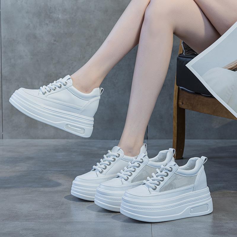 Platform muffin shoes women's spring new rhinestone lace-up small height-increasing sports shoes high-end casual shoes