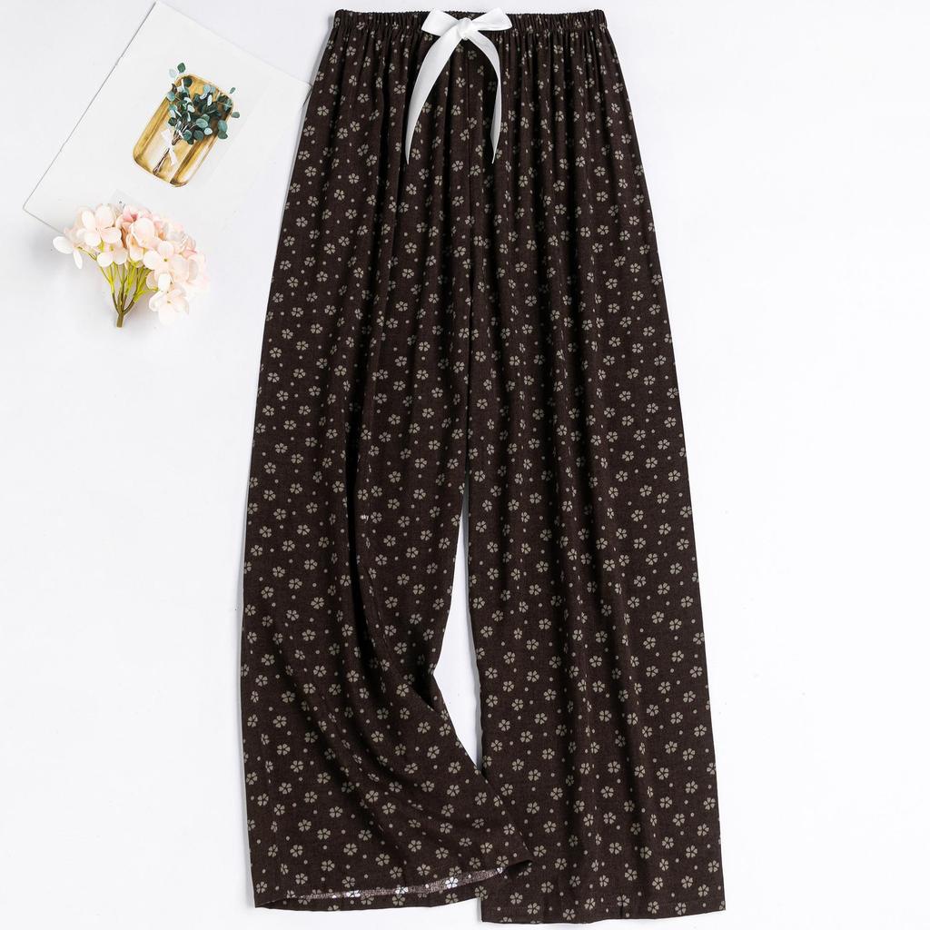 Women's Floral Cotton Silk Pajama Pants, Mosquito Repellent, Outdoor & Home Wear, Plus Size, Lightweight Summer Style.