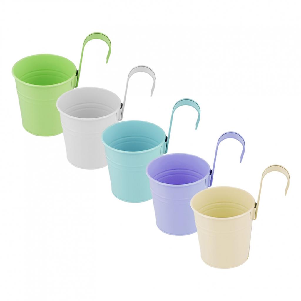 Hanging Planters Set of 5 Colorful Metal Flower Pots with Easy Detachable Hooks