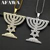 Je Menora Davidster Ketting Roestvrij Staal Judaïca Israël Geloof Lamp Chanoeka Strass Ketting Sieraden Cadeau