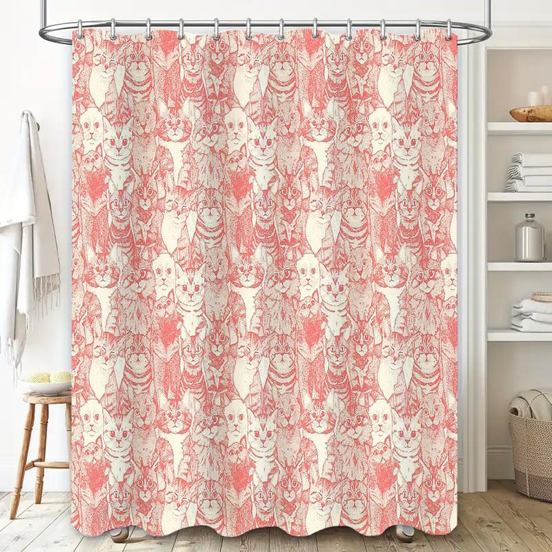 Cat Shower Curtain Cute Kitten Pattern Bathroom Decor Washable Waterproof Fabric Liner for Home Hotel