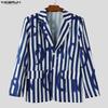 INCERUN Oversized Spring Men Lapel Neck Long Sleeve Striped Button Thin Blazer Coats