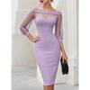 Elegant Sheer Mesh Off-Shoulder Bodycon Midi Dress Office Work Casual Party 2026