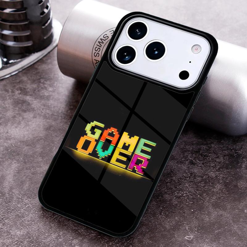 Neon Game Over Pixel Phone Case for iPhone 17 16 15 Pro Max Air 14 13 12 11 Plus Shockproof Capa Cover