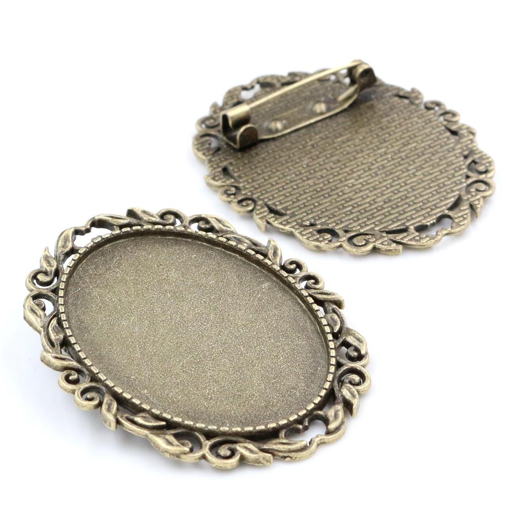 New Fashion 5pcs 30x40mm Inner Size Antique Silver Plated Gold Color Bronze Black Pin Brooch Simple Style Base Setting Pendant