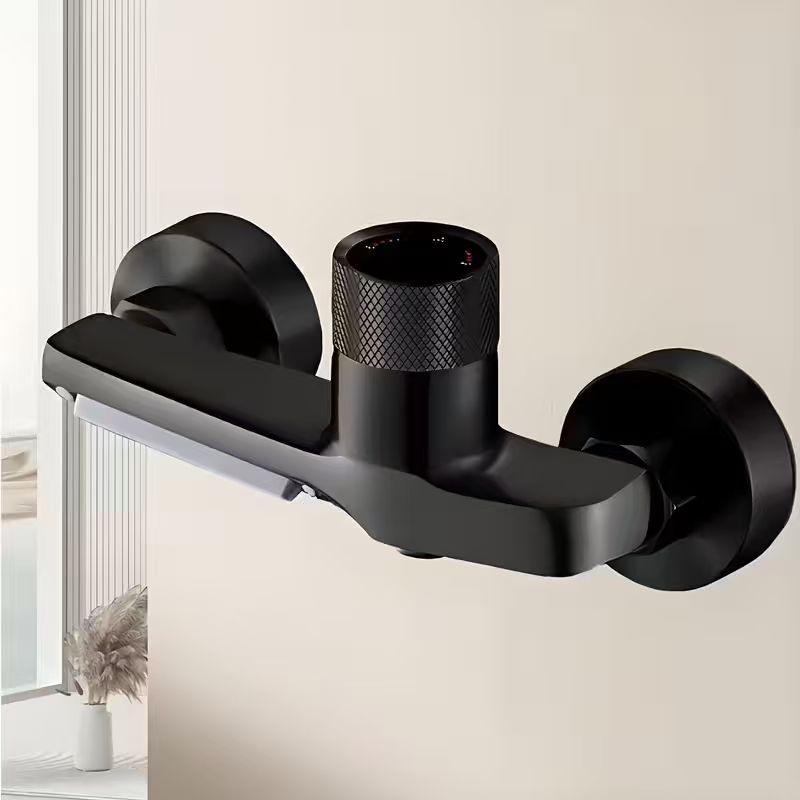 Modern Bathroom Faucet - Wall-Mounted Bathtub/Shower Mixer Tap with Hot & Cold Control, Concealed Valve, Matte Black Finish for