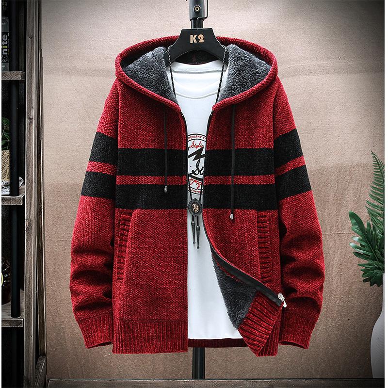 Podzimní a zimní nový pánský svetr s kapucí, kardigan, velká velikost, pletený, zateplený, plus sametový svetr, pohodlný, vysoce kvalitní, jedinečné oblečení