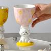 Cat High Legged Ice Cream Cup Ceramic Girls Sweet Wine Glass High Value Design Niche Personality Creative Ice Cream Cup