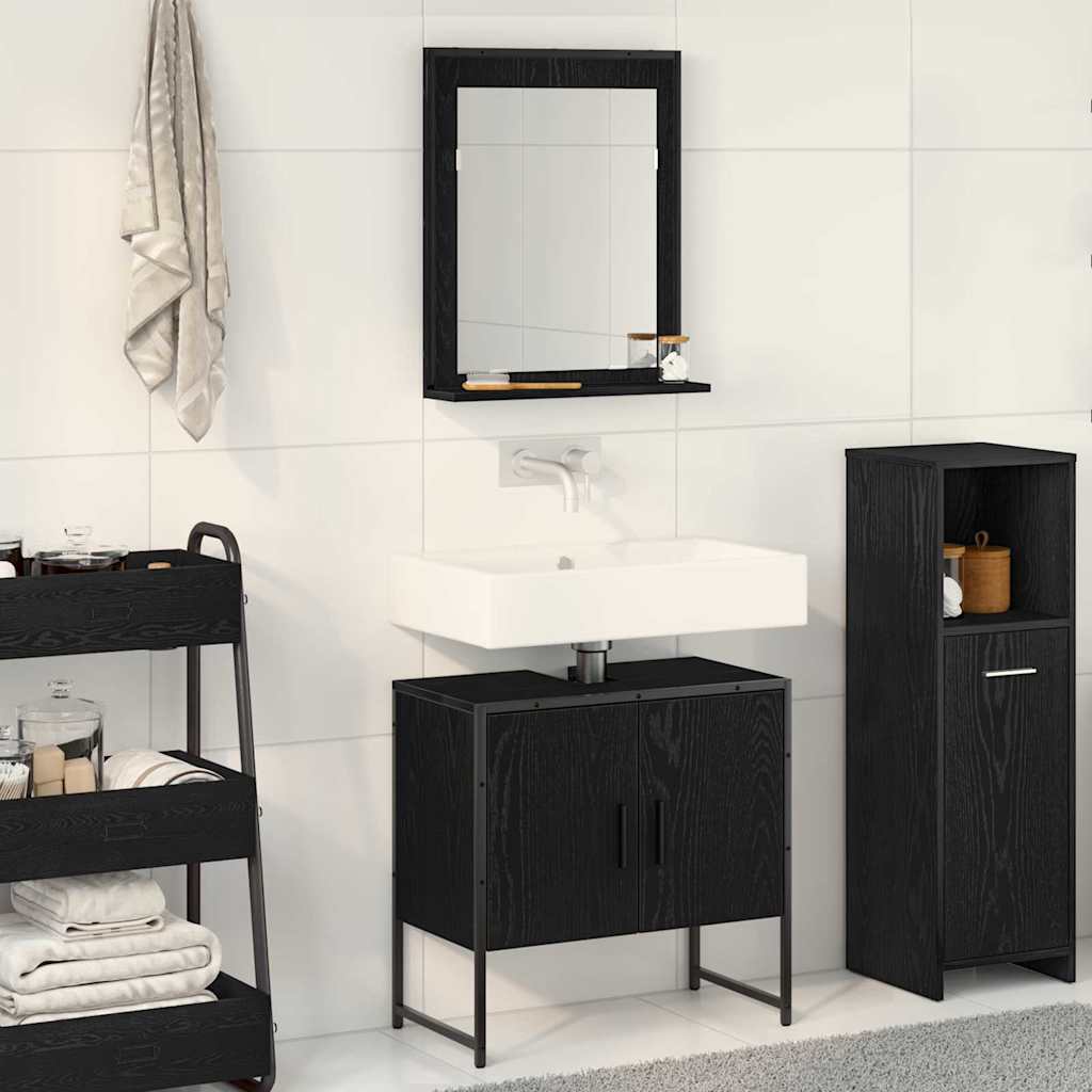 Wall Mounted Bathroom Furniture Set 2 pcs Black Particleboard