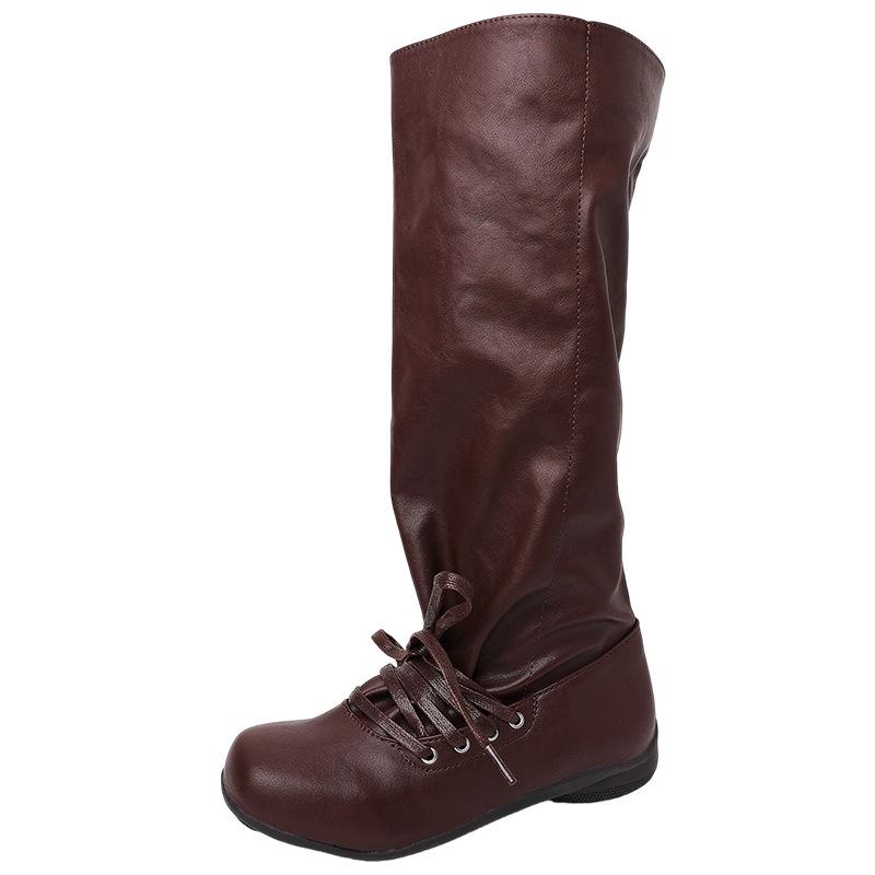 Retro Niche Design Sense British Style Thick Heel High Knight Boots Women's 2025 Autumn and Winter New Versatile Stacking Boots