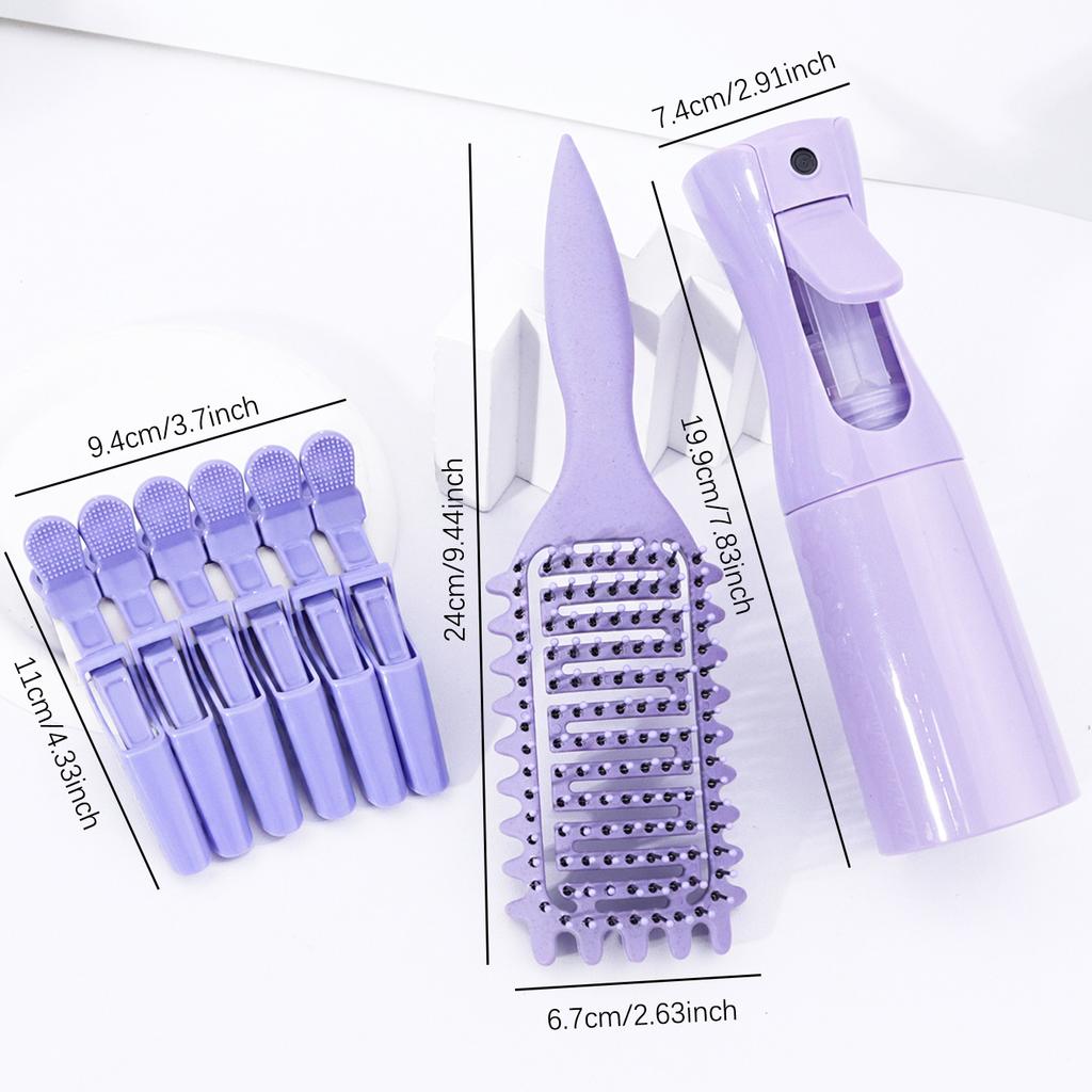 8pcs of hairdressing kit,spray bottle,hollow ventilated hair combs and alligator shaped hair clips,Special for real hair wigs
