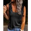 Women Solid Color Button Down Sleeveless U Collar Vest T-Shirt Top Waistcoat with Suspenders